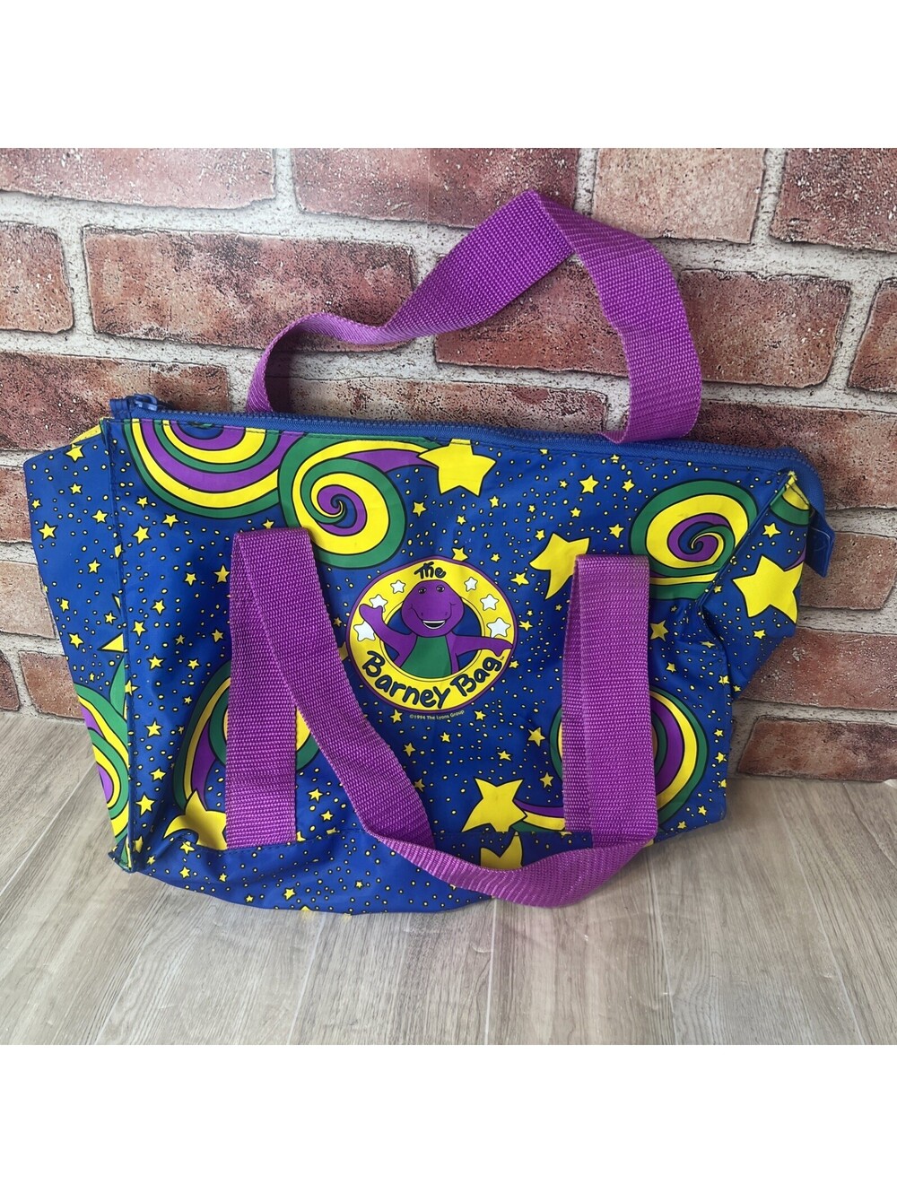 Vintage The Barney Bag Zip Tote Bag The Lyons Group 1994 Purple Dinosaur
